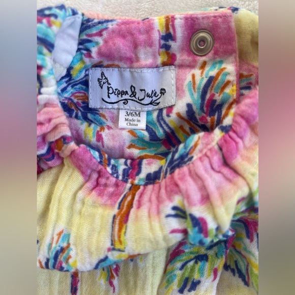 Pippa & Julie Dyed Palm Tree Print Cotton Romper 3-6 months - Picture 4 of 6